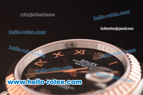 Rolex Datejust 2813 Automatic Movement Rose Gold Bezel with Rose Gold Roman Marking and Black Dial - Click Image to Close